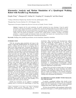 Kinematics Analysis and Motion Simulation of a Quadruped Walking
