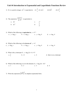 Unit #6 Introduction to Exponential and Logarithmic Functions Review