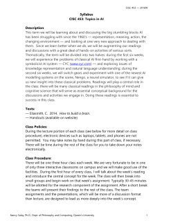 Syllabus CISC 453: Topics in AI Description: This term we will be