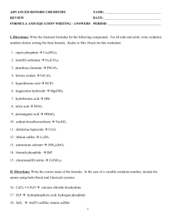 AHC Final Exam - Review - Formula and Equation Writing