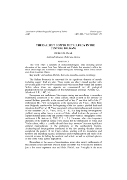 the earliest copper metallurgy in the central balkans