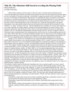 Title IX: The Obstacles Still Faced in Leveling the Playing Field