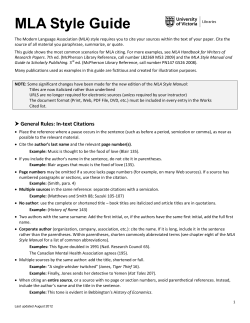 MLA Style Guide - Dipartimento di Lingue e Letterature Straniere e