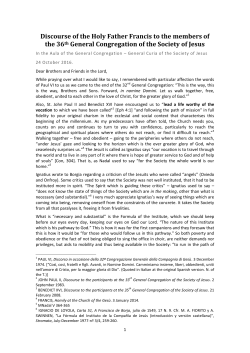 20161024 Discourse of Pope Francis at GC36