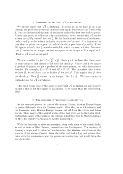 1. Another proof that &radic; 2 is irrational We already know that &radic; 2 is