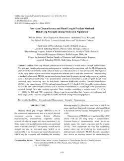 Fore Arm Circumference and Hand Length Predicts Maximal Hand
