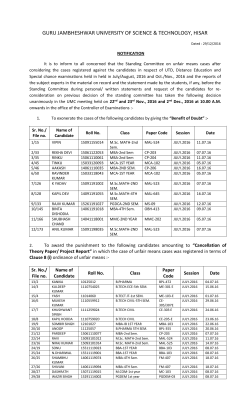 Decision of Standing Committee on unfair means taken