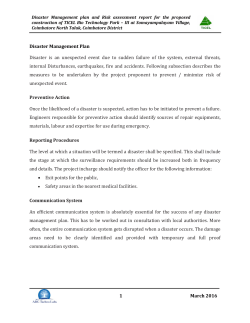 1 March 2016 Disaster Management Plan Disaster is an unexpected