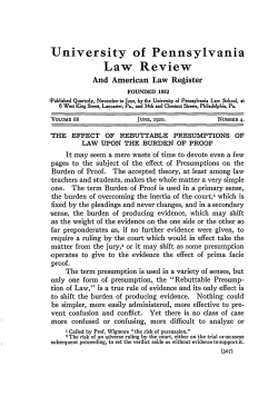 The Effect of Rebuttable Presumptions of Law upon the Burden of