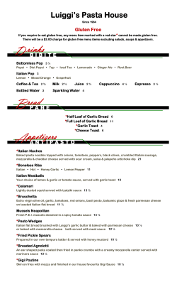 Dinner Menu - Luiggi`s Pasta House