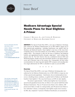 Medicare Advantage Special Needs Plans for Dual Eligibles: A Primer