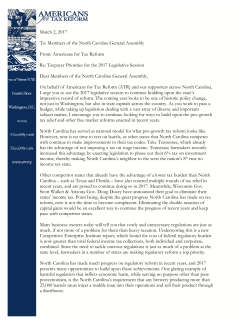 March 2, 2017 To: Members of the North Carolina