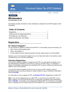 Bulletin PST 104, Wholesalers