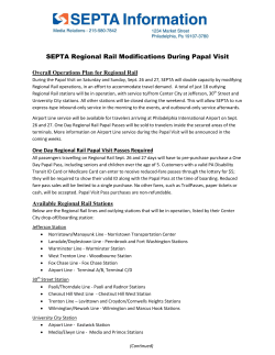 SEPTA Regional Rail Modifications During Papal Visit