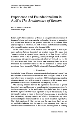 Experience and Foundationalism in Audi`s The Architecture of Reason