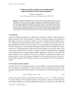 A reduced transfer equation in one-dimensional spherical geometry