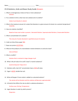 Ch 8 Solutions, Acids and Bases Study Guide Answers