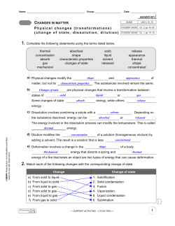 Physical changes (transformations) (change of state, dissolution