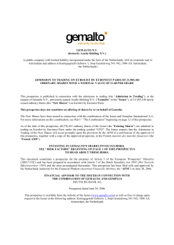 Prospectus approved by the Dutch Authority for the