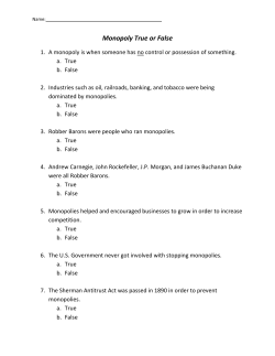 Monopoly True or False