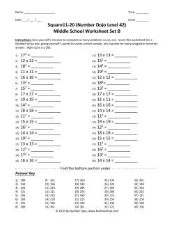 Square11-20 (Number Dojo Level 42) Middle School Worksheet Set B