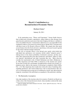 Hayek`s Contribution to a Reconstruction of Economic Theory