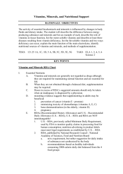 UNIT VIII: Vitamins, Minerals, and Nutritional Support