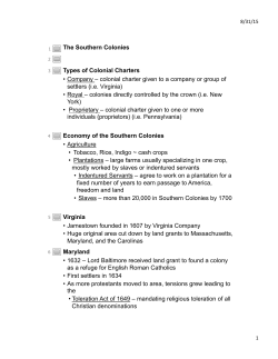 The Southern Colonies Types of Colonial Charters