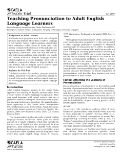 Teaching Pronunciation to Adult English Language Learners