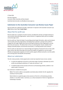 Justice Connect Not-for-profit Law Submission to ACL Review