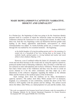 mary rowlandson`s captivity narrative. dissent and liminality