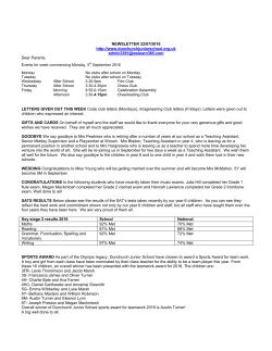Newsletter 22nd July 2016