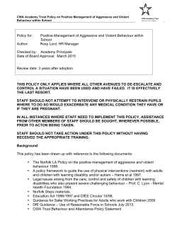 Policy for: Positive Management of Aggressive and Violent