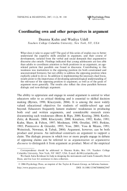 Coordinating own and other perspectives in argument. Thinking and