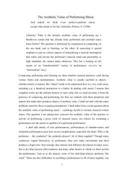 The Aesthetic Value of Performing Music - Professor Gilead Bar