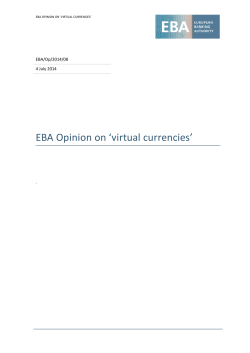 EBA Opinion on `virtual currencies`