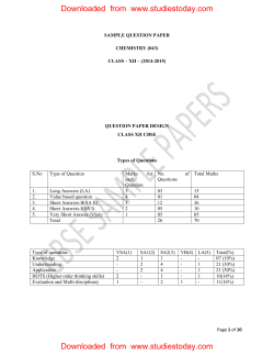 CBSE Class 12 Chemistry Sample Paper 2015