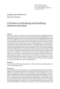 A Position on Classifying and Qualifying Adjectives Revisited