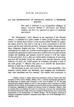 ON THE DEMOGRAPHY OF MEDIEVAL GREECE: A PROBLEM