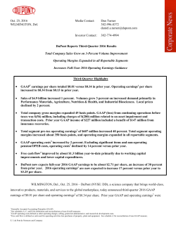 DuPont Reports Third-Quarter 2016 Results