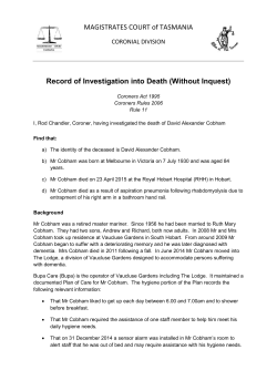 Cobham, David Alexander - Magistrates Court of Tasmania