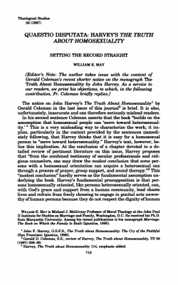 quaestio disputata: harvey`s the truth about