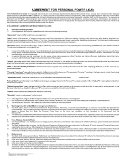 AGREEMENT FOR PERSONAL POWER LOAN