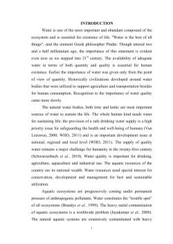 INTRODUCTION Water is one of the most important and abundant