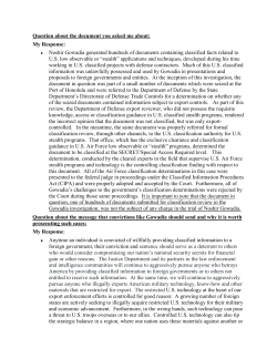 Department of Justice Answers in Reagrds to Gowadia Case