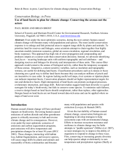 Conservation Biology: in Press Use of land facets to plan for climate