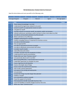 Entrepreneurial Characteristics checklist