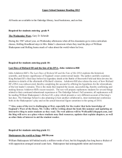 Upper School Summer Reading 2013 All books are available in the