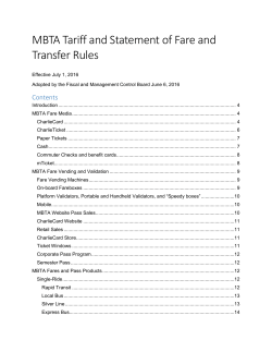 MBTA Tariff and Statement of Fare and Transfer Rules