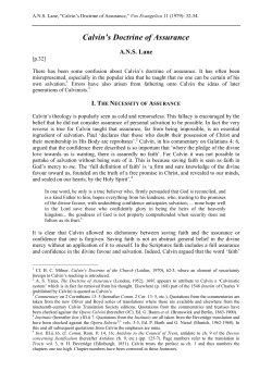 Calvin`s Doctrine of Assurance